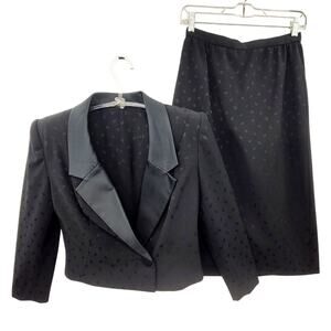 Estevez Vintage Black‎ Damask Short 1 Button Blazer Midi Skirt Set Outfit size 6